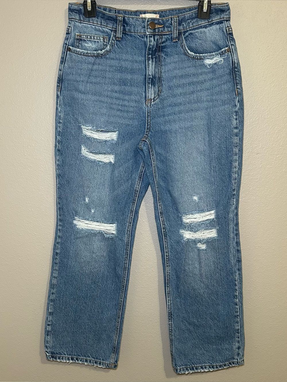 Altar’d State Blue High Rise Distressed Straight Leg Denim Jeans Women’s Size 28